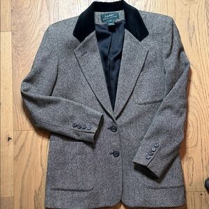 Lauren Ralph Lauren Women's Herringbone Blazer with Black Velvet Collar 19” PtP